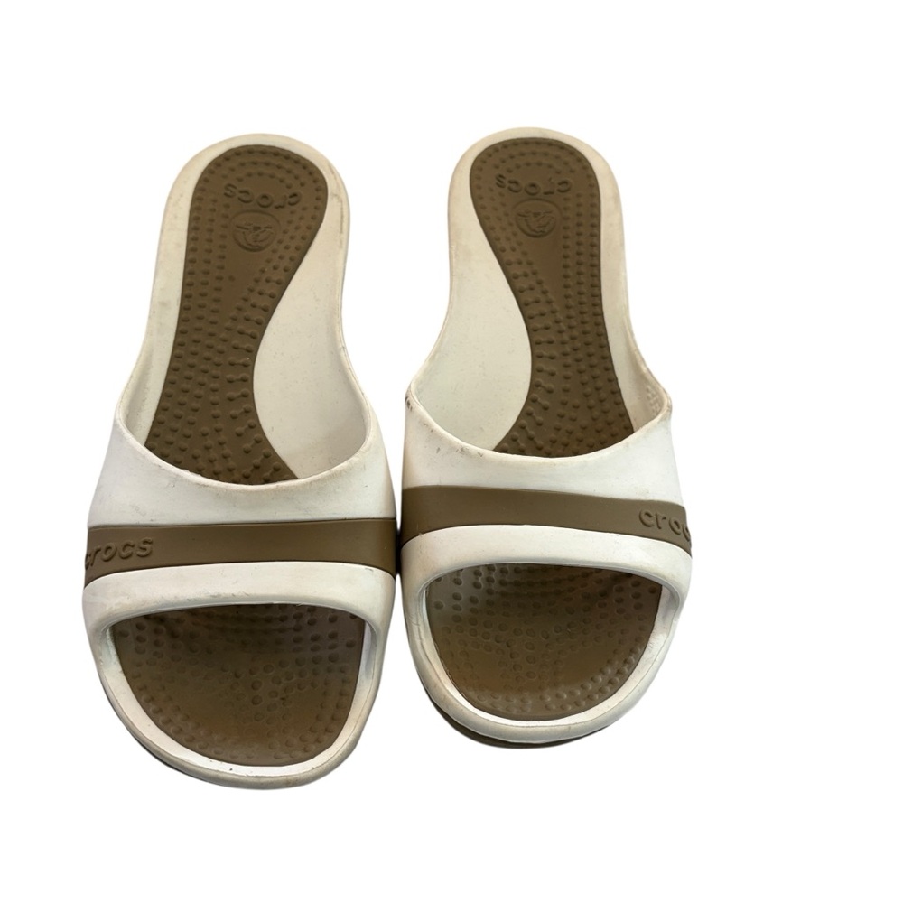 CROCS  Sassari Slide Wedge White and Brown Sandals Womens Size 8 - Picture 2 of 11